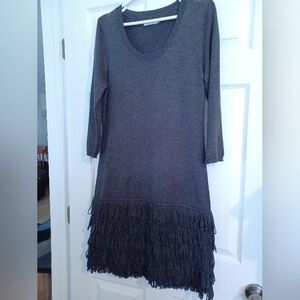 Calvin Klein Womens Size L Gray Fringe Loop Dress